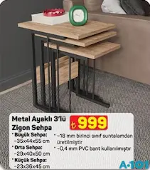 METAL AYAKLI 3'LÜ ZİGON SEHPA fiyat ve kampanya bilgisi